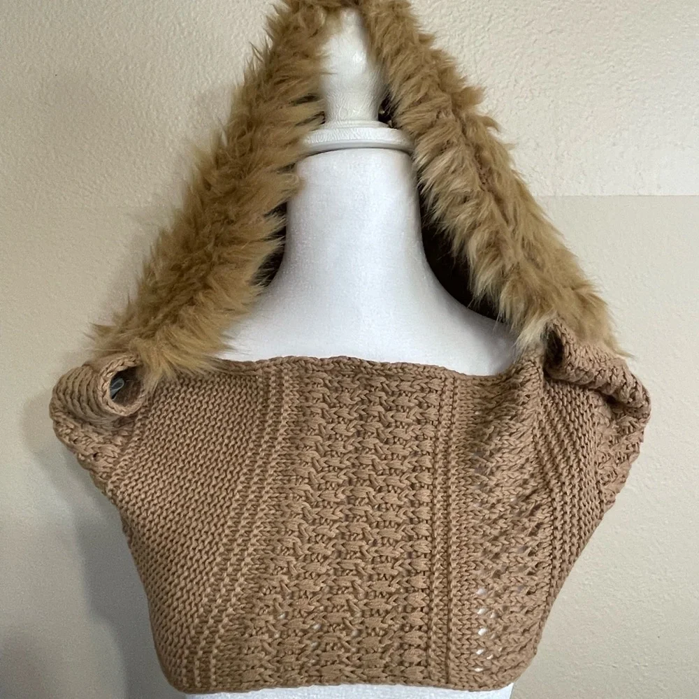 CAbi Womens Infinity Scarf One Size Beige Knit Faux Fur Trim